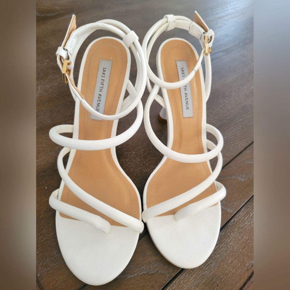 Saks Fifth Avenue Women's White Strappy Sandals Sz 6M